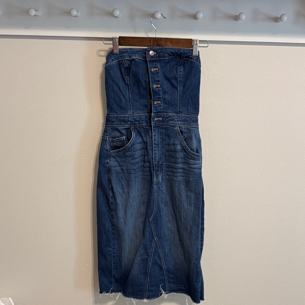 VENUS Dark Blue Strapless Denim Dress